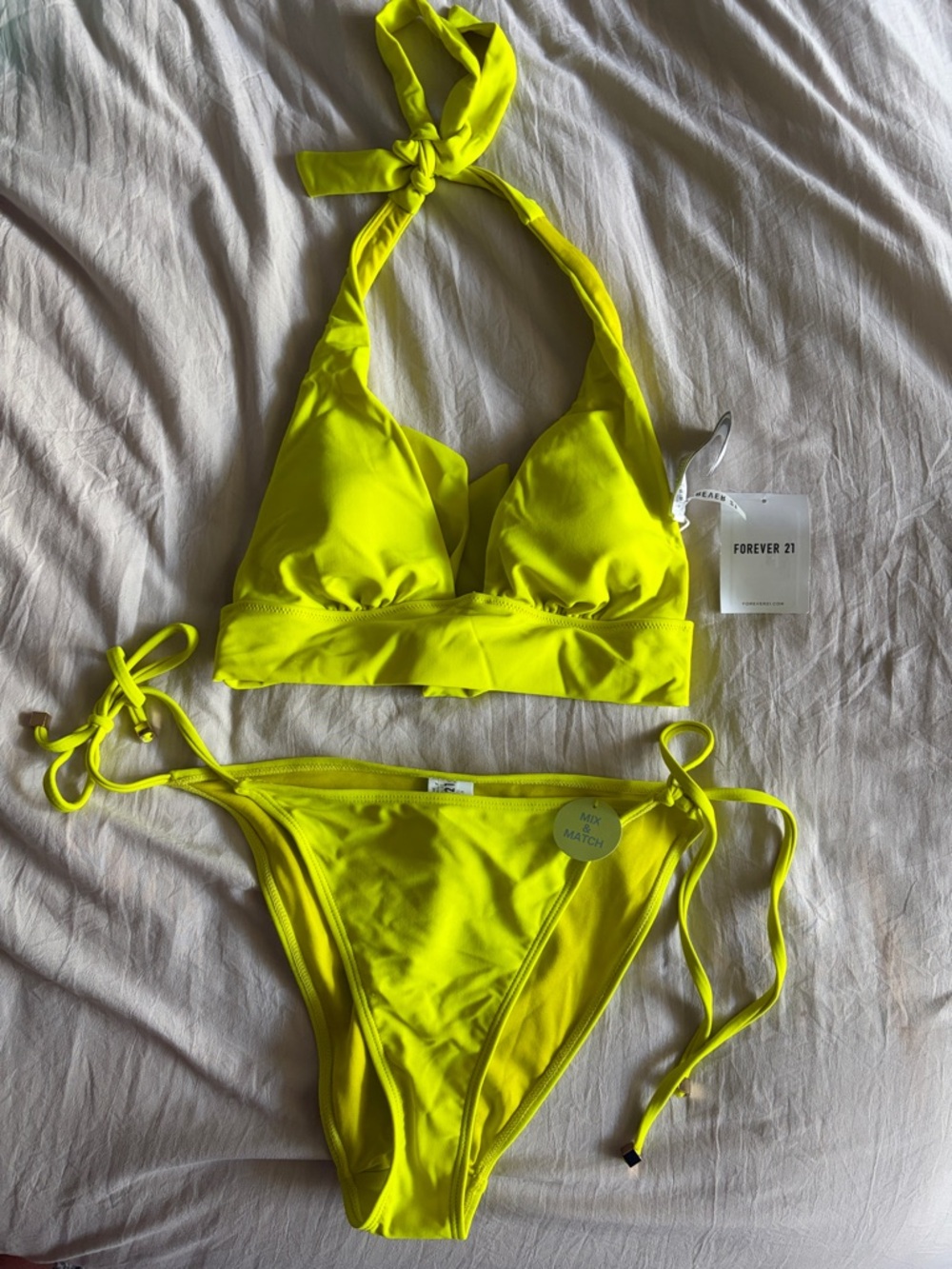 Forever 21 Neon Lime Halter Tie Bikini Set